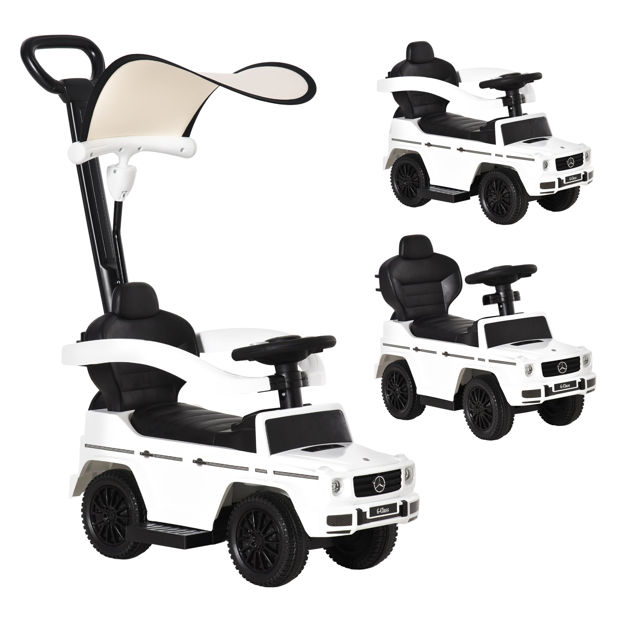 Kids Ride On Toy Car with Mercedes G350 License Ride-On Car for 1-3 Year Olds with Horn Removable Canopy and Guardrail Load 25 kg 85.5x40.5x95 cm White