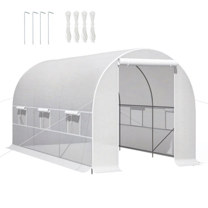4x2x2 m Outdoor Greenhouse Tunnel greenhouse with 6 Roll-up Mesh Windows and Zipper Door Anti-UV Veggie Greenhouse for Patio Garden White