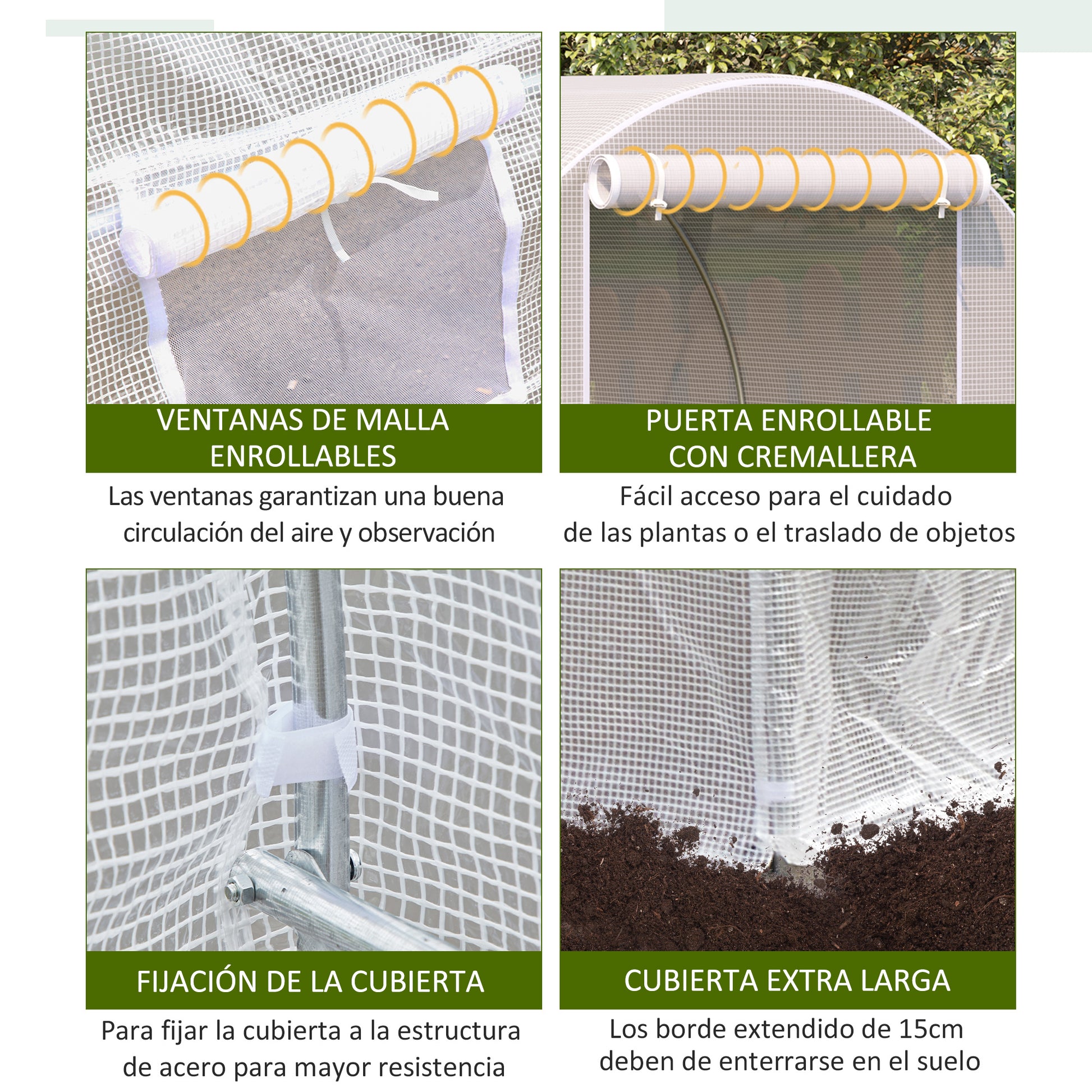 4x2x2 m Outdoor Greenhouse Tunnel greenhouse with 6 Roll-up Mesh Windows and Zipper Door Anti-UV Veggie Greenhouse for Patio Garden White