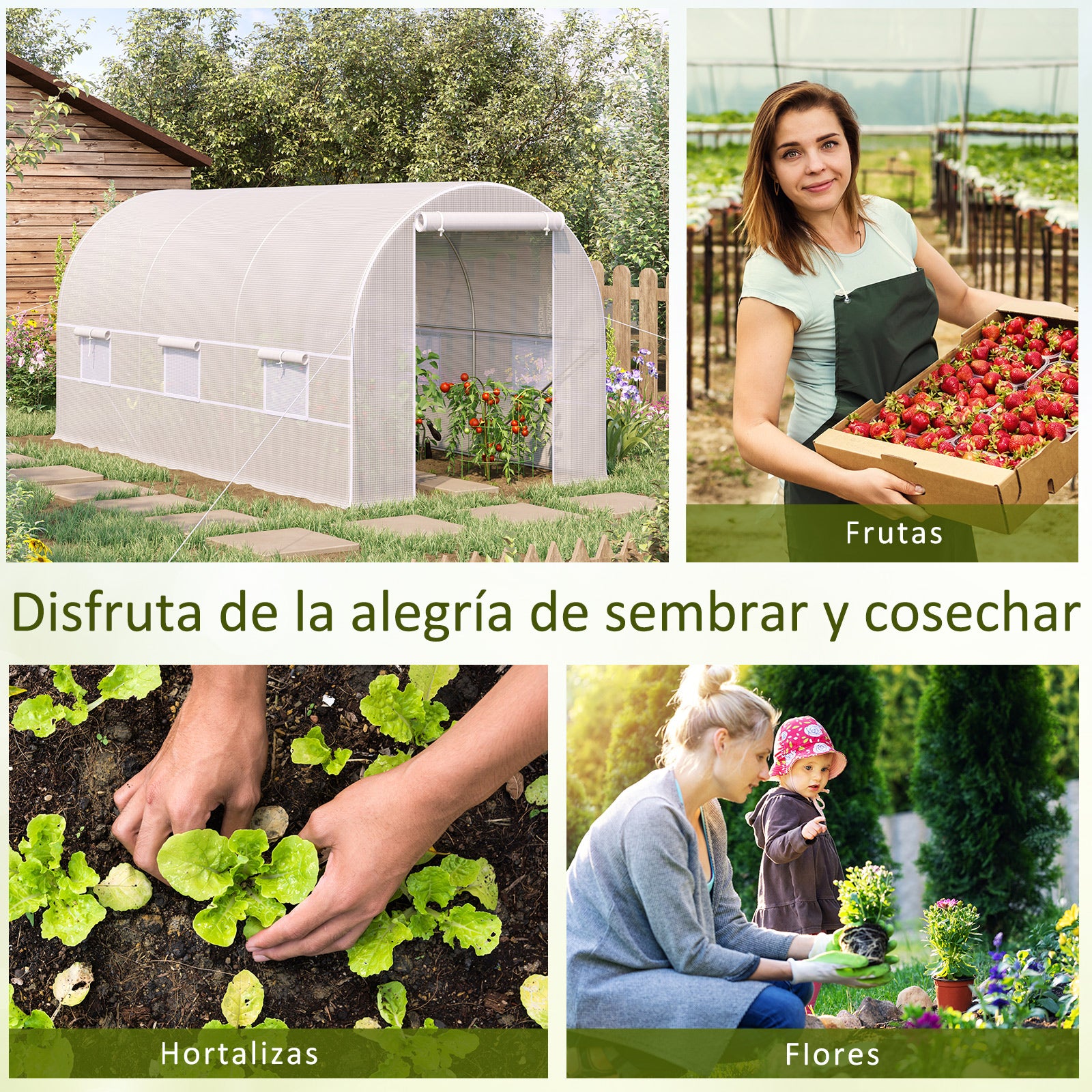 4x2x2 m Outdoor Greenhouse Tunnel greenhouse with 6 Roll-up Mesh Windows and Zipper Door Anti-UV Veggie Greenhouse for Patio Garden White