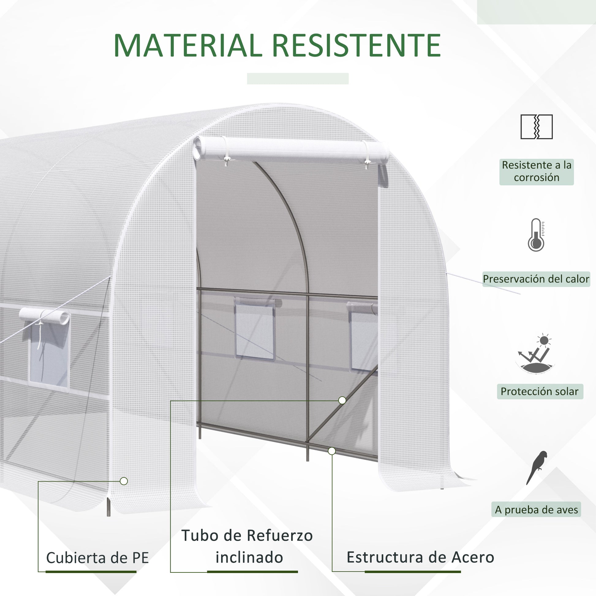 4x2x2 m Outdoor Greenhouse Tunnel greenhouse with 6 Roll-up Mesh Windows and Zipper Door Anti-UV Veggie Greenhouse for Patio Garden White