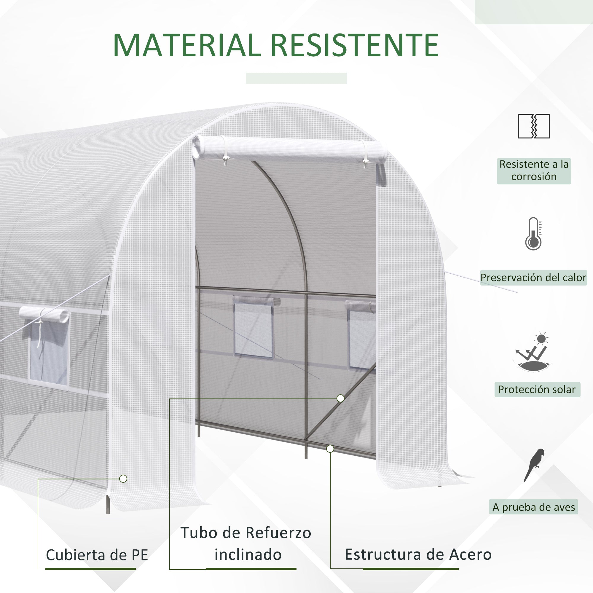 4x2x2 m Outdoor Greenhouse Tunnel greenhouse with 6 Roll-up Mesh Windows and Zipper Door Anti-UV Veggie Greenhouse for Patio Garden White