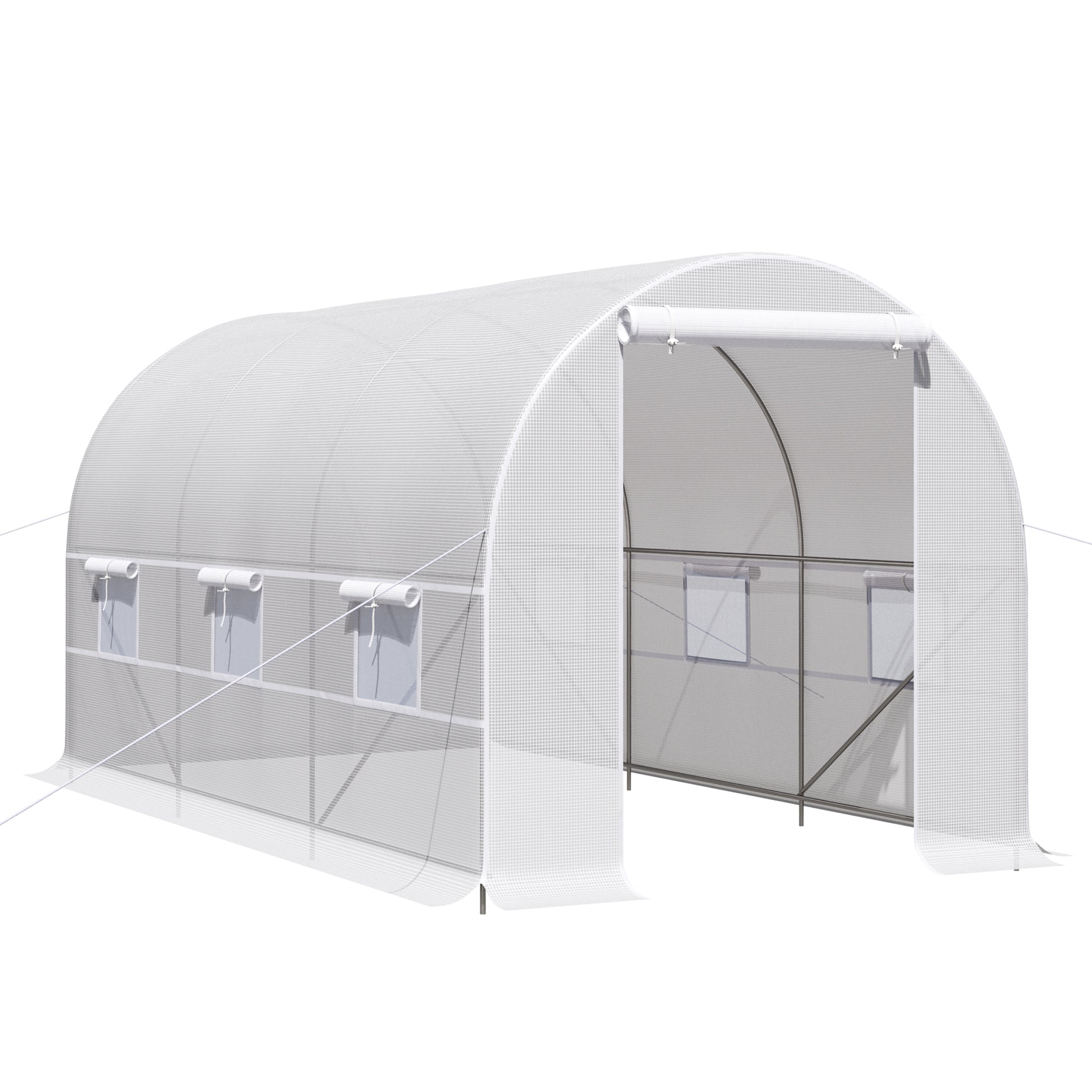 4x2x2 m Outdoor Greenhouse Tunnel greenhouse with 6 Roll-up Mesh Windows and Zipper Door Anti-UV Veggie Greenhouse for Patio Garden White