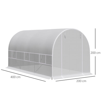 4x2x2 m Outdoor Greenhouse Tunnel greenhouse with 6 Roll-up Mesh Windows and Zipper Door Anti-UV Veggie Greenhouse for Patio Garden White