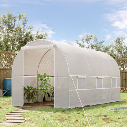 4x2x2 m Outdoor Greenhouse Tunnel greenhouse with 6 Roll-up Mesh Windows and Zipper Door Anti-UV Veggie Greenhouse for Patio Garden White