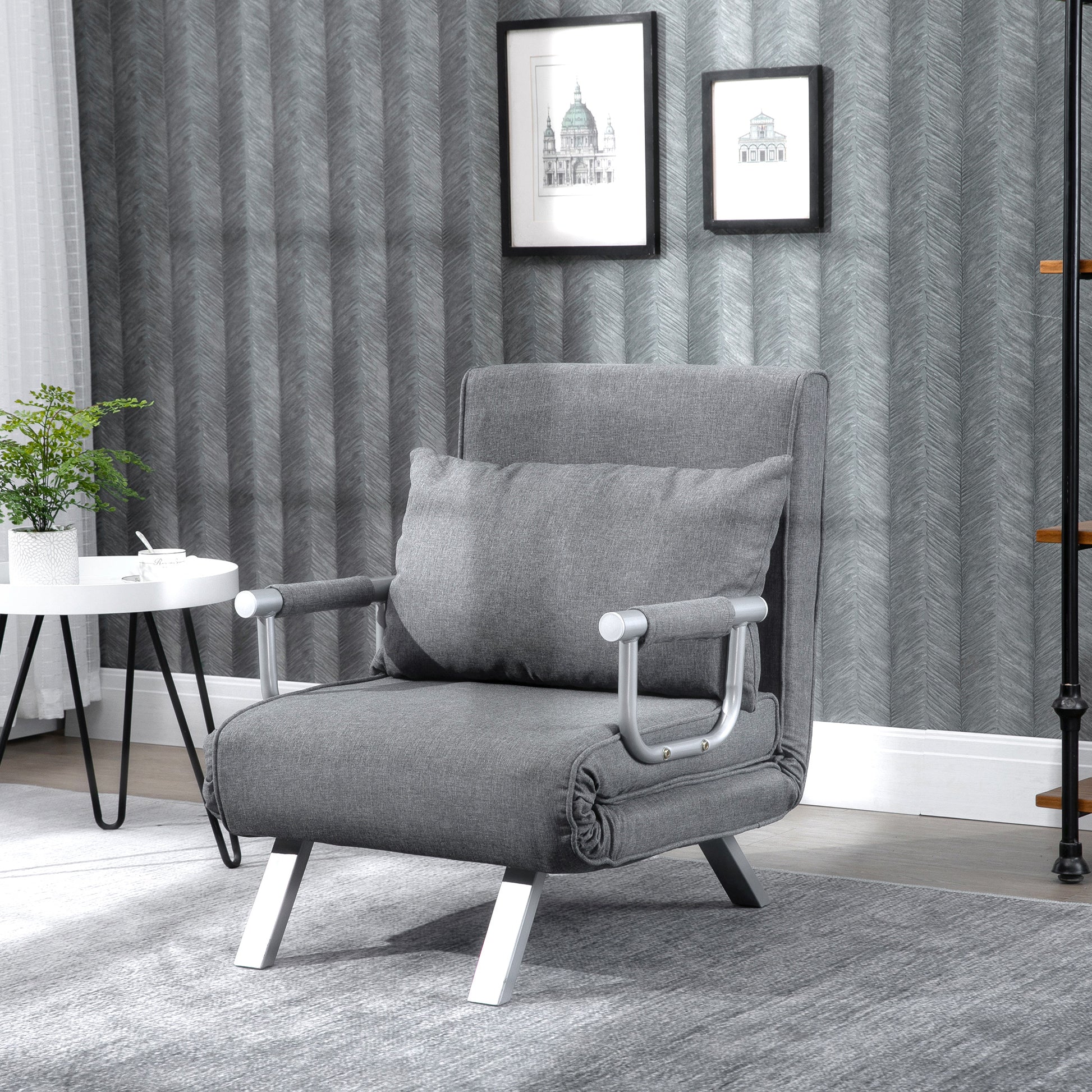 Sleeper Sofa with Armrest 3-in-1 Sleeper Chair Guest Bed Folding Mattress Folding Bed Chaise Lounge Multifunction Linen-like Polyester Grey 65 x 69 x 80 cm