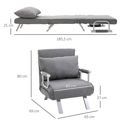 Sleeper Sofa with Armrest 3-in-1 Sleeper Chair Guest Bed Folding Mattress Folding Bed Chaise Lounge Multifunction Linen-like Polyester Grey 65 x 69 x 80 cm