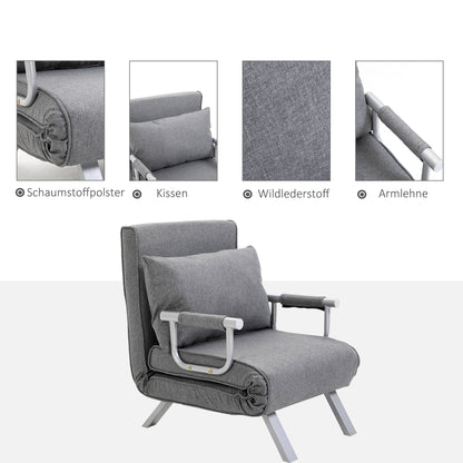 Sleeper Sofa with Armrest 3-in-1 Sleeper Chair Guest Bed Folding Mattress Folding Bed Chaise Lounge Multifunction Linen-like Polyester Grey 65 x 69 x 80 cm