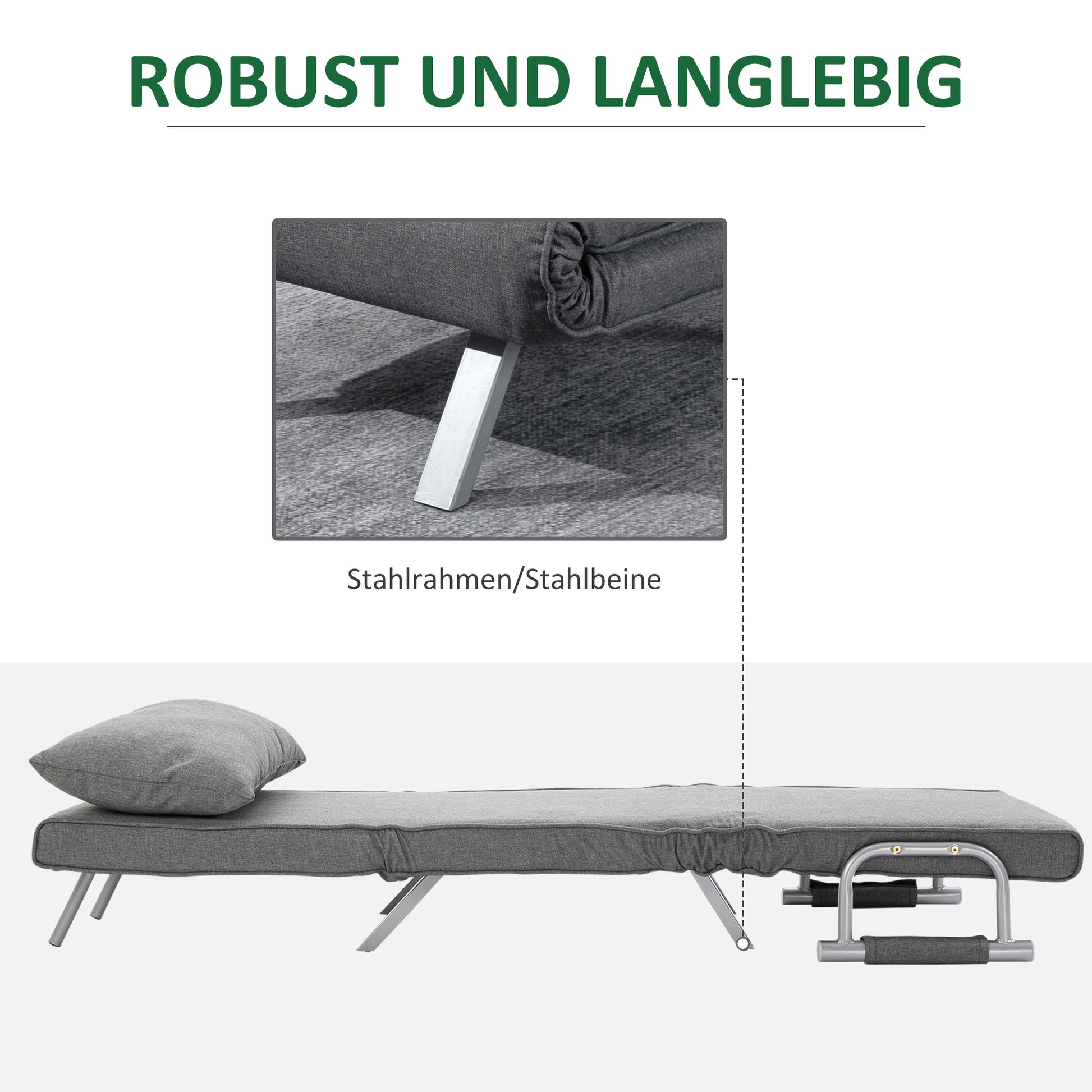 Sleeper Sofa with Armrest 3-in-1 Sleeper Chair Guest Bed Folding Mattress Folding Bed Chaise Lounge Multifunction Linen-like Polyester Grey 65 x 69 x 80 cm