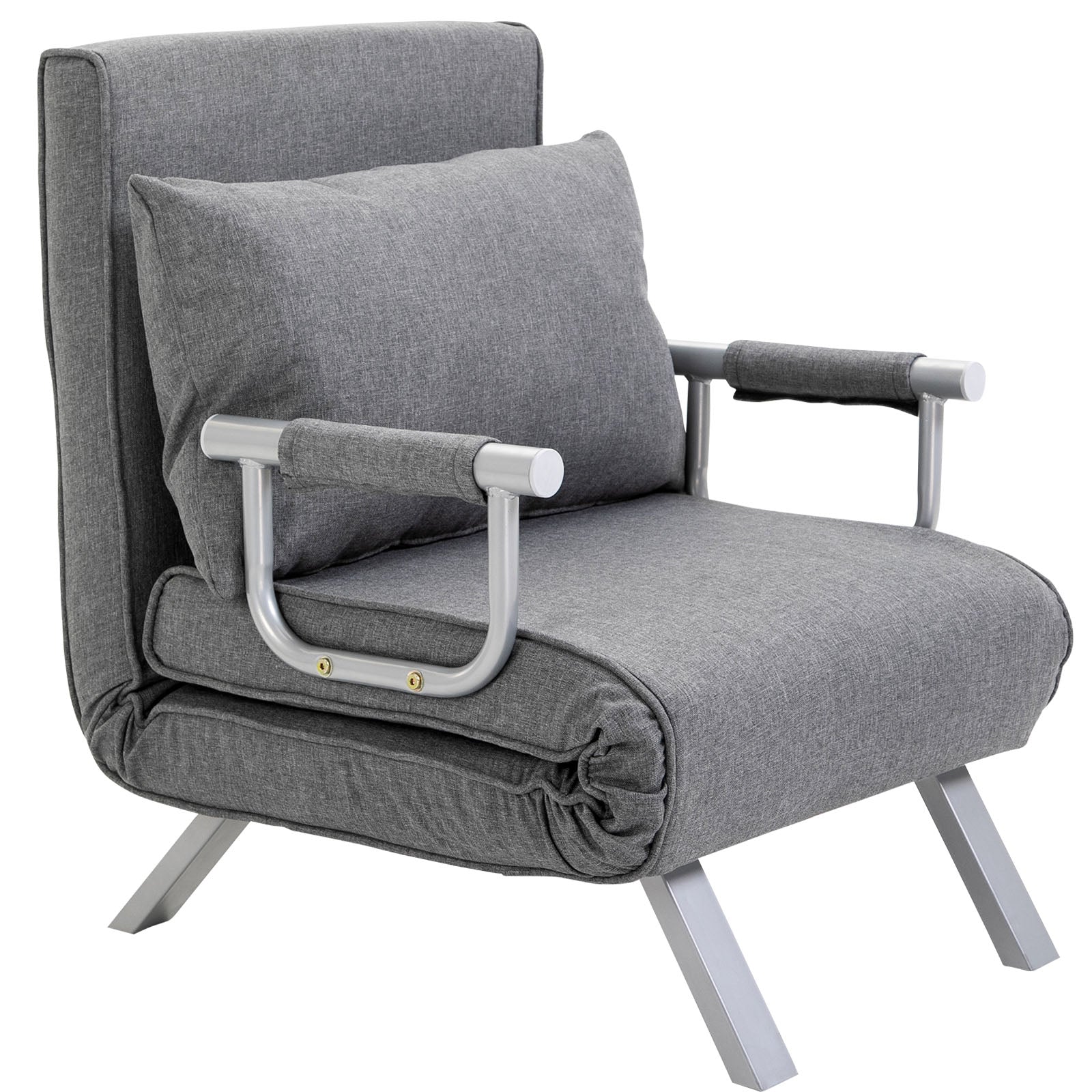 Sleeper Sofa with Armrest 3-in-1 Sleeper Chair Guest Bed Folding Mattress Folding Bed Chaise Lounge Multifunction Linen-like Polyester Grey 65 x 69 x 80 cm