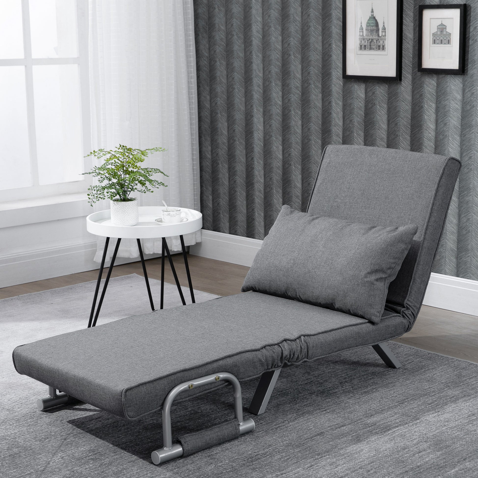 Sleeper Sofa with Armrest 3-in-1 Sleeper Chair Guest Bed Folding Mattress Folding Bed Chaise Lounge Multifunction Linen-like Polyester Grey 65 x 69 x 80 cm