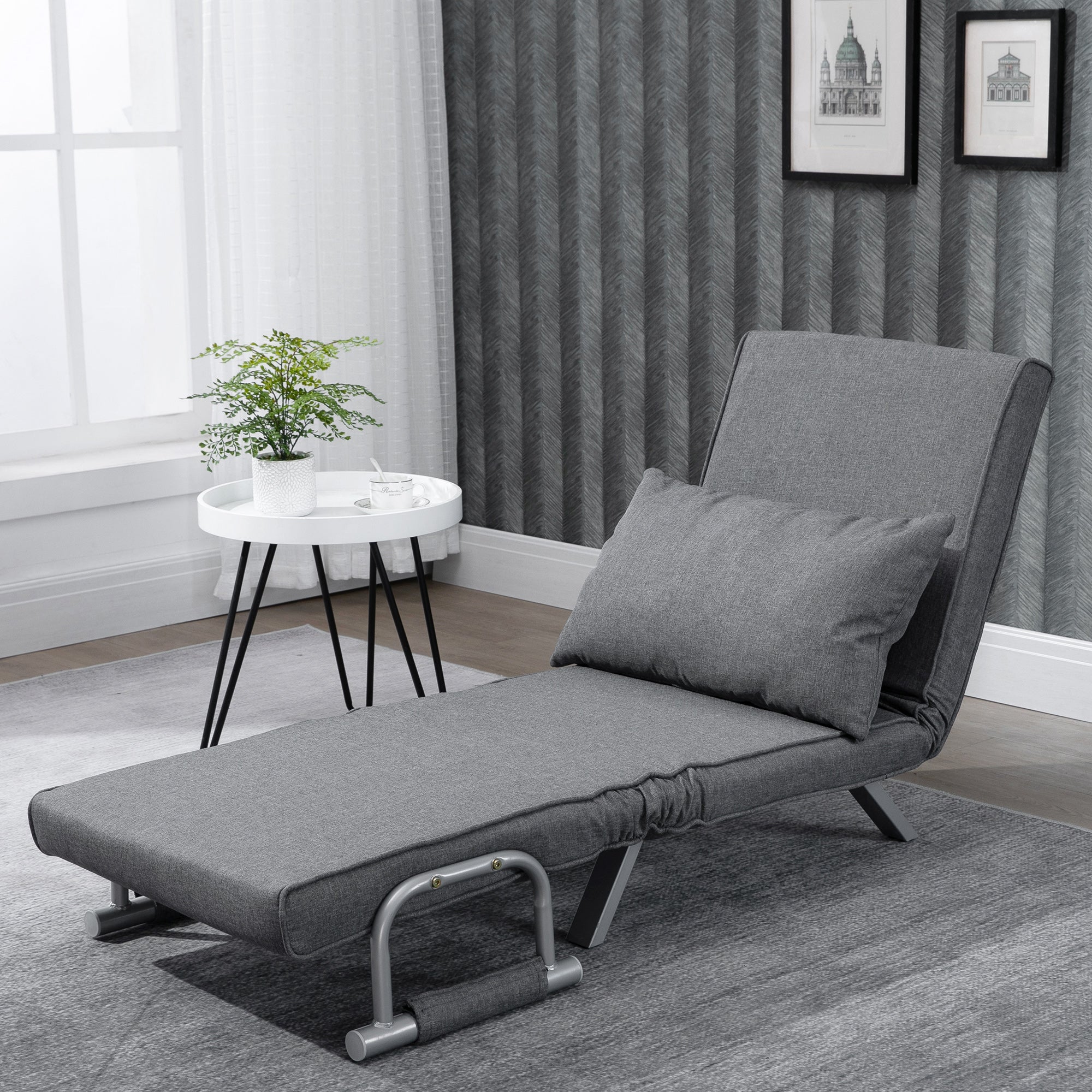 Sleeper Sofa with Armrest 3-in-1 Sleeper Chair Guest Bed Folding Mattress Folding Bed Chaise Lounge Multifunction Linen-like Polyester Grey 65 x 69 x 80 cm