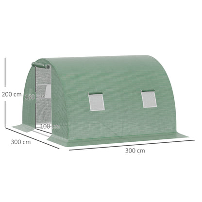 Polytunnel Walk-in Greenhouse 3 x 3 m Greenhouse with 4 Windows Plant Frost Protection Steel Tube Dark Green