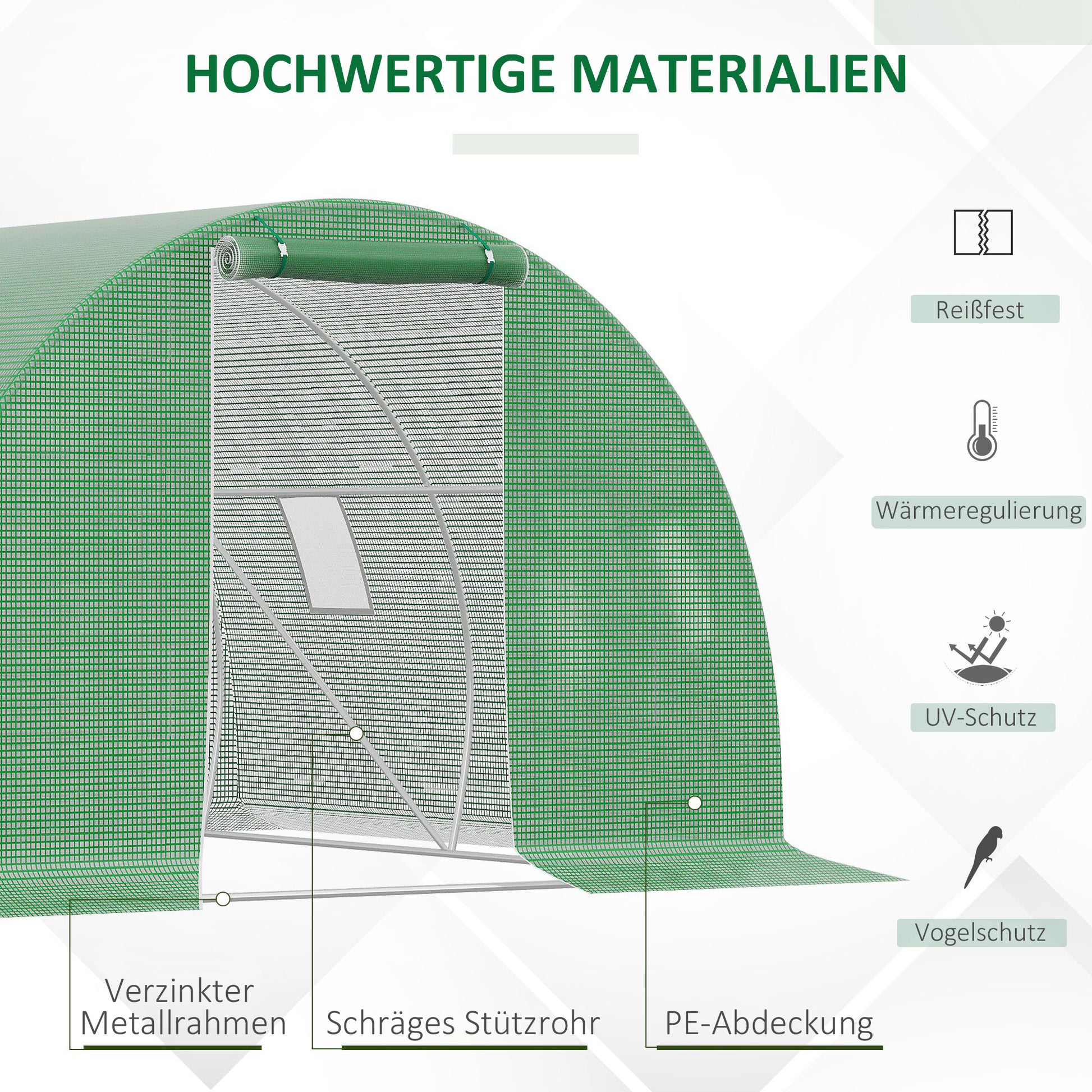 Polytunnel Walk-in Greenhouse 3 x 3 m Greenhouse with 4 Windows Plant Frost Protection Steel Tube Dark Green