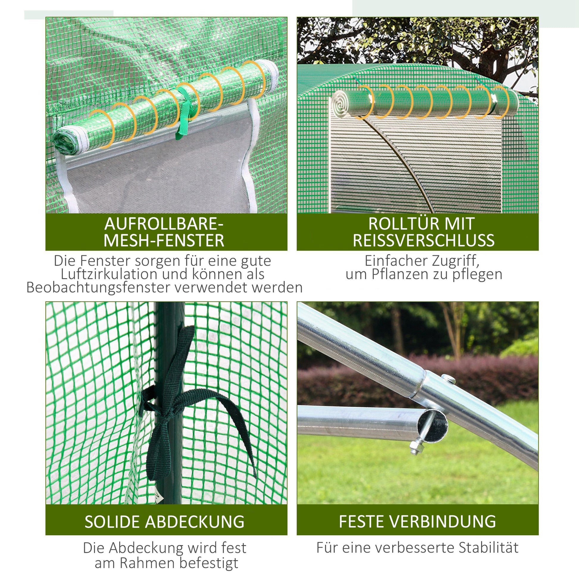 Polytunnel Walk-in Greenhouse 3 x 3 m Greenhouse with 4 Windows Plant Frost Protection Steel Tube Dark Green