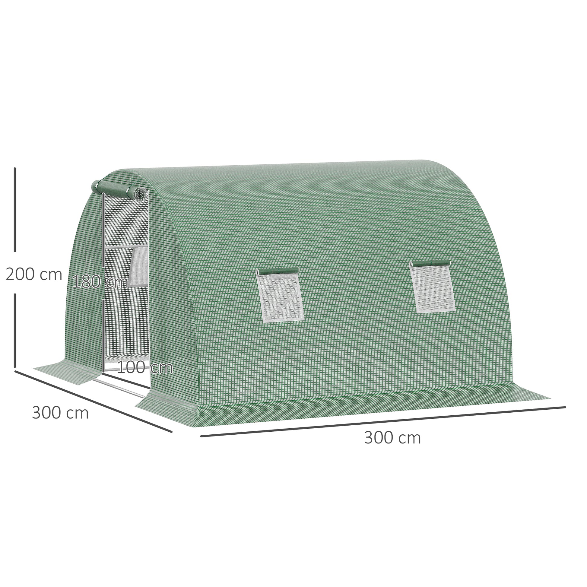Polytunnel Walk-in Greenhouse 3 x 3 m Greenhouse with 4 Windows Plant Frost Protection Steel Tube Dark Green