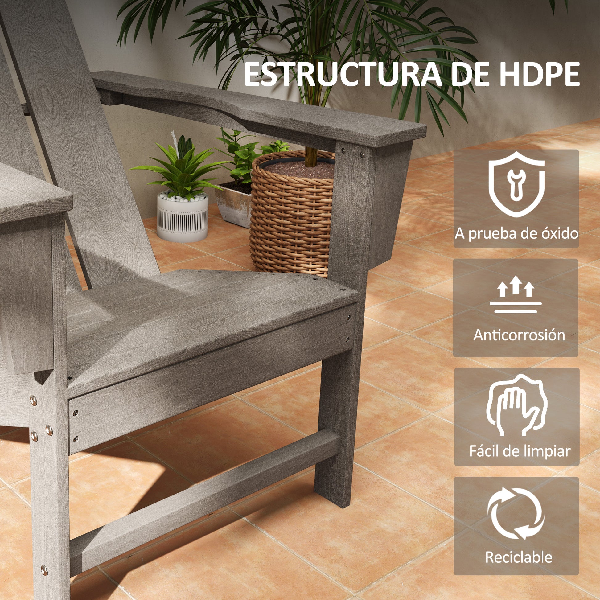 Adirondack Chair Outdoor Garden Chair with Extra Wide Seat 120 kg Capacity for Patio Terrace Balcony 75x83x90 cm Dark Gray