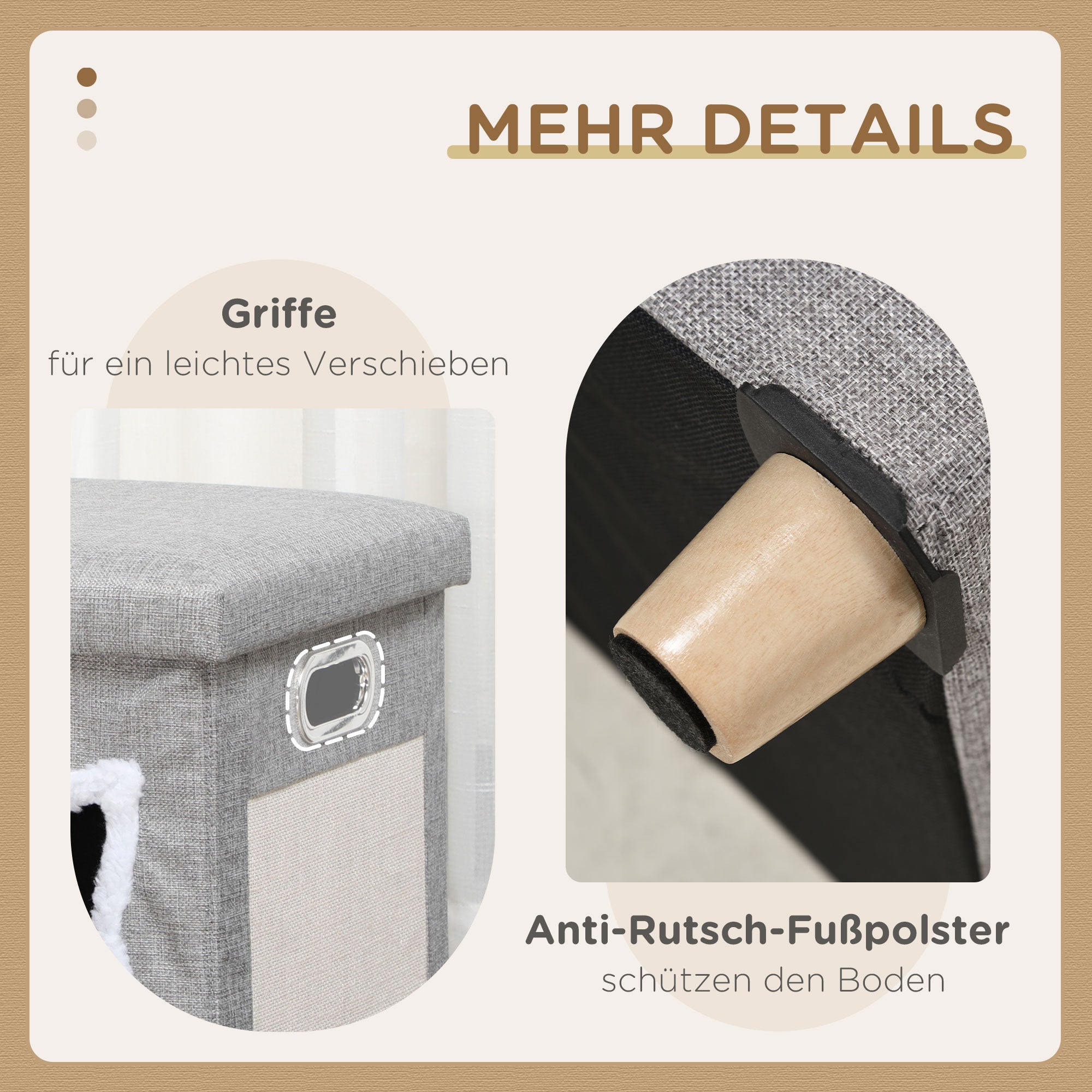 Cat Cave, Cat House with Pillow, Cat Bed with Scratching Pad, Ottoman, Cozy Cave with Play Ball, Non-Slip Cat Hut, Polyester, Gray, 35.5 x 35.5 x 42.5 cm