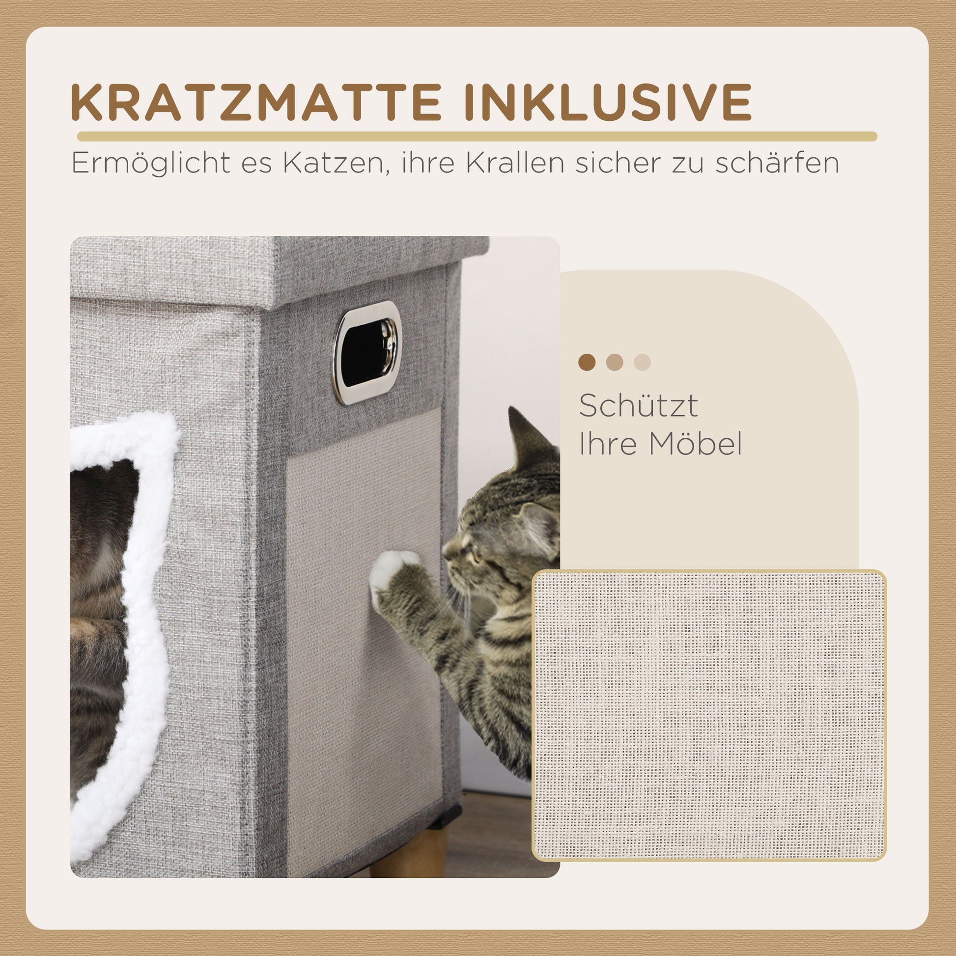 Cat Cave, Cat House with Pillow, Cat Bed with Scratching Pad, Ottoman, Cozy Cave with Play Ball, Non-Slip Cat Hut, Polyester, Gray, 35.5 x 35.5 x 42.5 cm