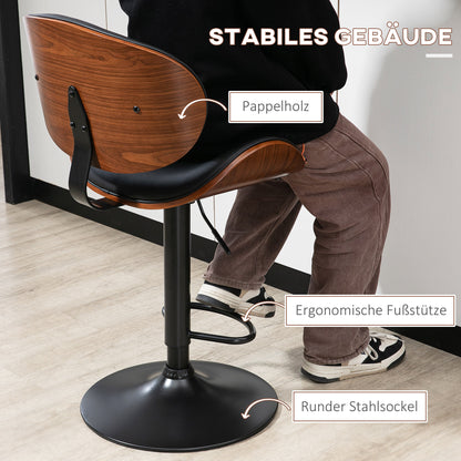 Set of 2 Bar Stools, Height Adjustable Kitchen Stools, Counter Chairs made of Faux Leather, Swivel Stool with Footrests, Barstool for Kitchen, Dining Room, Black, Steel, 53 x 52 x 92-112 cm