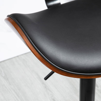 Set of 2 Bar Stools, Height Adjustable Kitchen Stools, Counter Chairs made of Faux Leather, Swivel Stool with Footrests, Barstool for Kitchen, Dining Room, Black, Steel, 53 x 52 x 92-112 cm