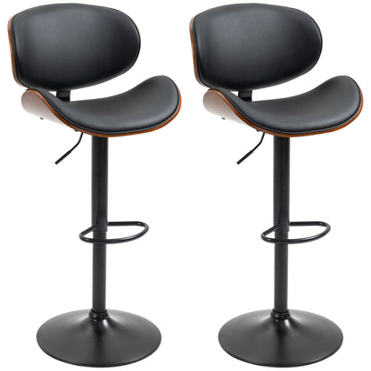 Set of 2 Bar Stools, Height Adjustable Kitchen Stools, Counter Chairs made of Faux Leather, Swivel Stool with Footrests, Barstool for Kitchen, Dining Room, Black, Steel, 53 x 52 x 92-112 cm