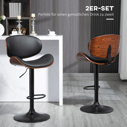 Set of 2 Bar Stools, Height Adjustable Kitchen Stools, Counter Chairs made of Faux Leather, Swivel Stool with Footrests, Barstool for Kitchen, Dining Room, Black, Steel, 53 x 52 x 92-112 cm