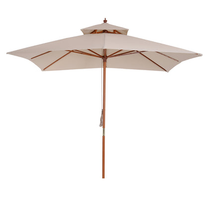 Garden Umbrella 3x3x3 m Bamboo Garden Parasol with Double Roof Pulley System Waterproof for Terrace Balcony Outdoor Beige