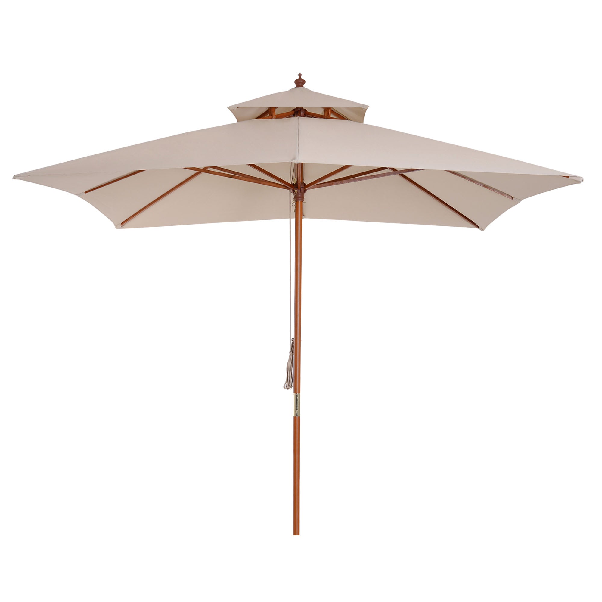Garden Umbrella 3x3x3 m Bamboo Garden Parasol with Double Roof Pulley System Waterproof for Terrace Balcony Outdoor Beige