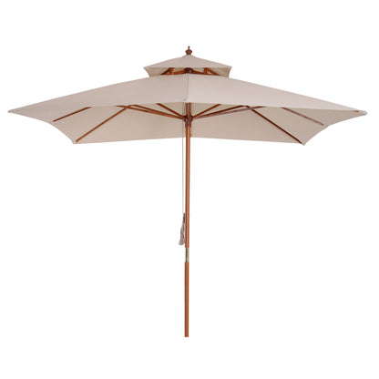Garden Umbrella 3x3x3 m Bamboo Garden Parasol with Double Roof Pulley System Waterproof for Terrace Balcony Outdoor Beige