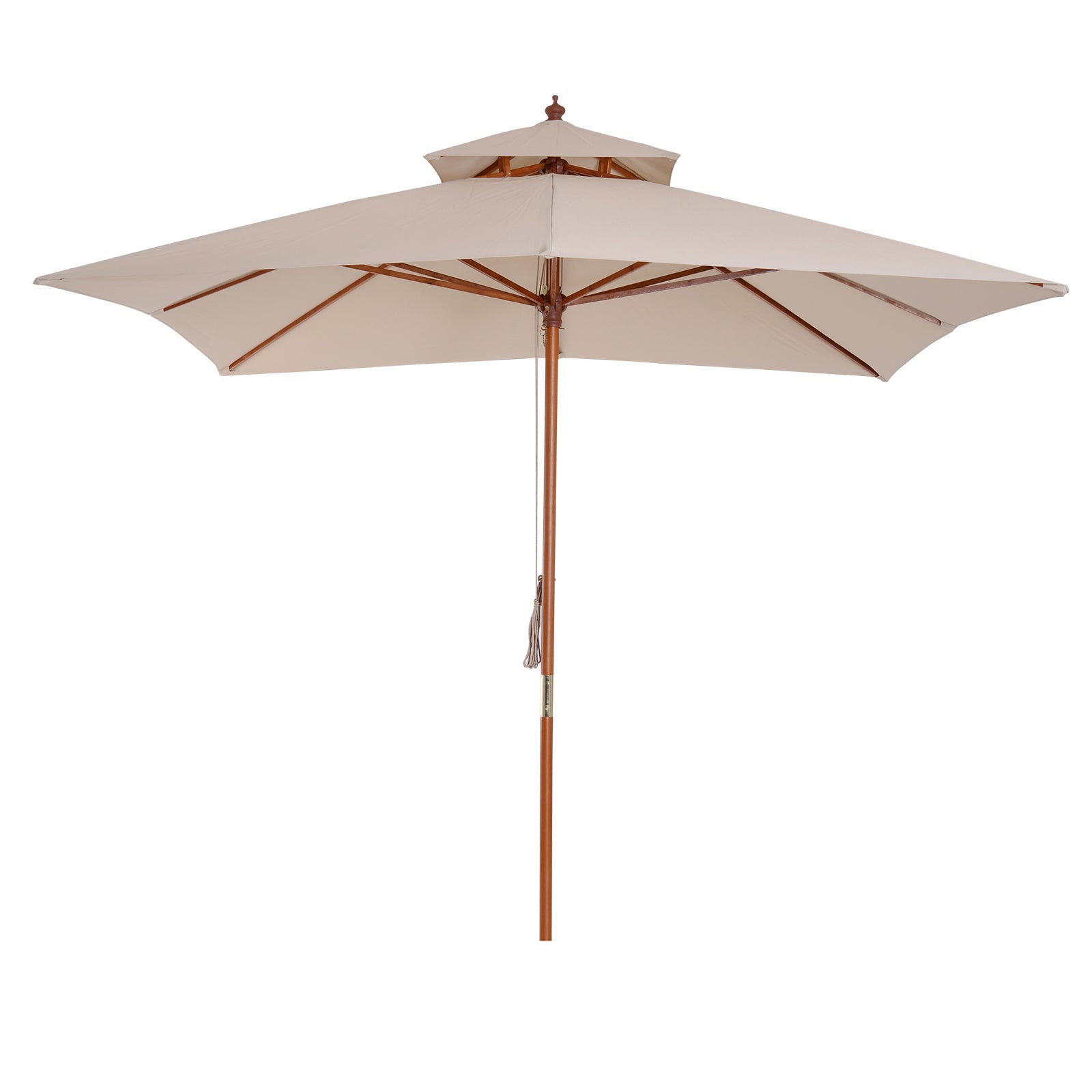 Garden Umbrella 3x3x3 m Bamboo Garden Parasol with Double Roof Pulley System Waterproof for Terrace Balcony Outdoor Beige