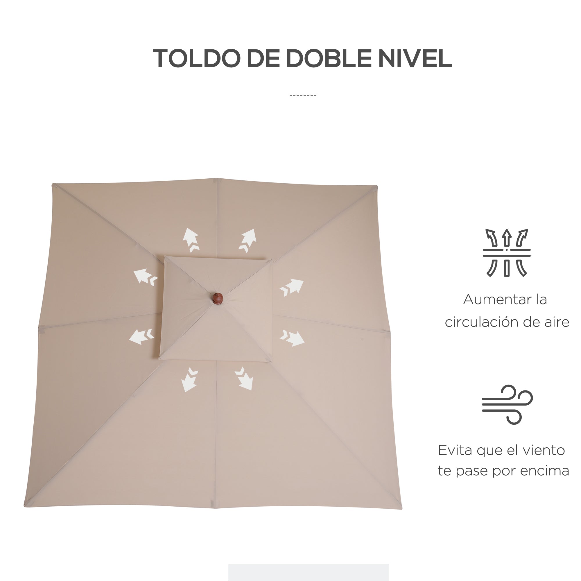 Garden Umbrella 3x3x3 m Bamboo Garden Parasol with Double Roof Pulley System Waterproof for Terrace Balcony Outdoor Beige