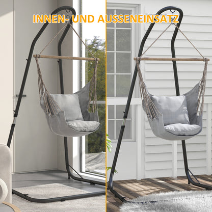 Hanging Chair Stand Hammock Chair Stand Height Adjustable Stand for Hanging Chair up to 150 kg Load Capacity for Garden, Balcony, Metal, Black, 133 x 116 x 195/230 cm
