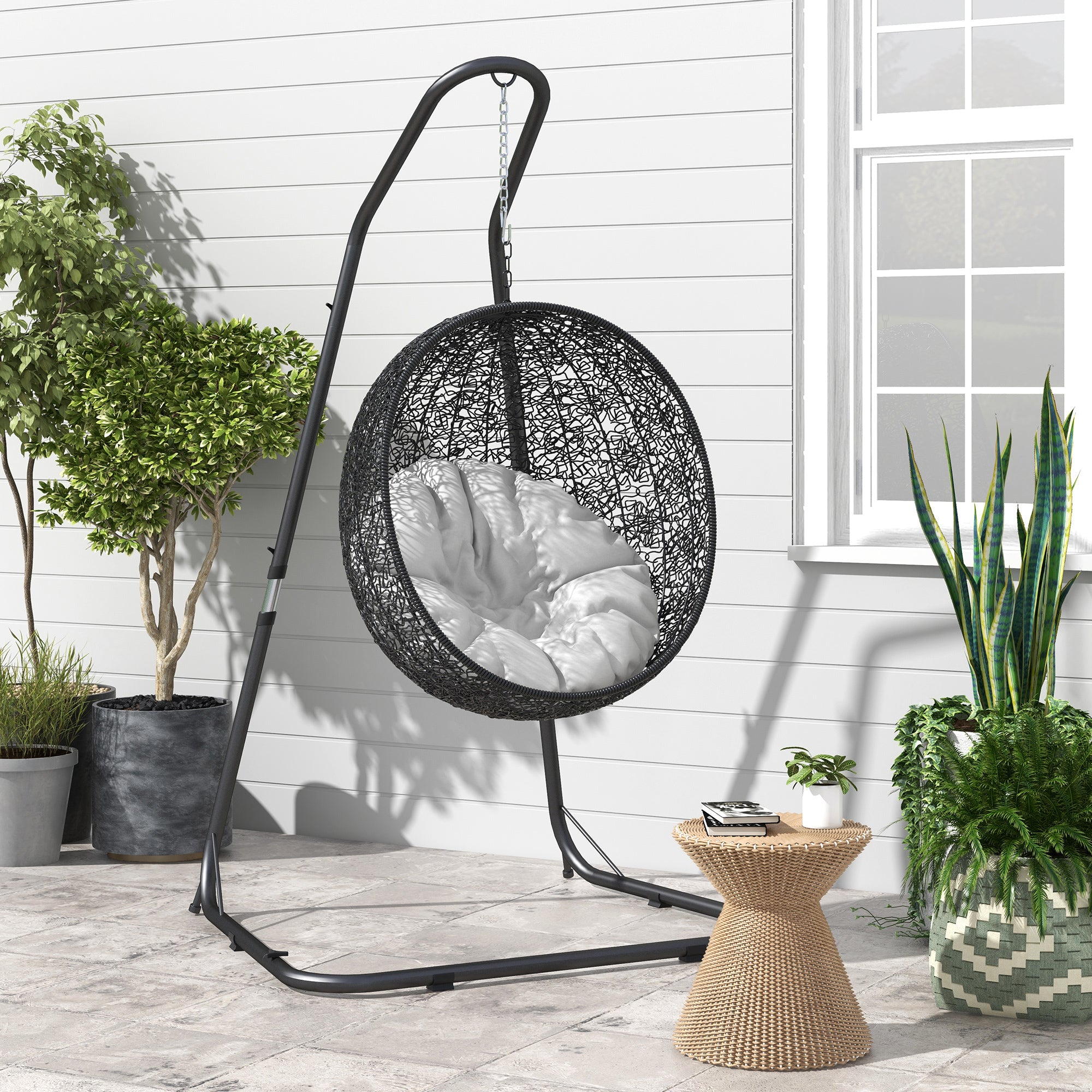 Hanging Chair Stand Hammock Chair Stand Height Adjustable Stand for Hanging Chair up to 150 kg Load Capacity for Garden, Balcony, Metal, Black, 133 x 116 x 195/230 cm