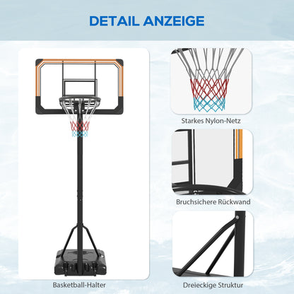 SPORTNOW Basketball Hoop Outdoor with Stand, 182-213 cm Height Adjustable Basketball Stand with Wheels, Stand Base with Water Sand, Basketball System for Teenagers, Adults, in Backyards, Gardens