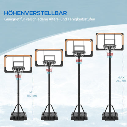 SPORTNOW Basketball Hoop Outdoor with Stand, 182-213 cm Height Adjustable Basketball Stand with Wheels, Stand Base with Water Sand, Basketball System for Teenagers, Adults, in Backyards, Gardens