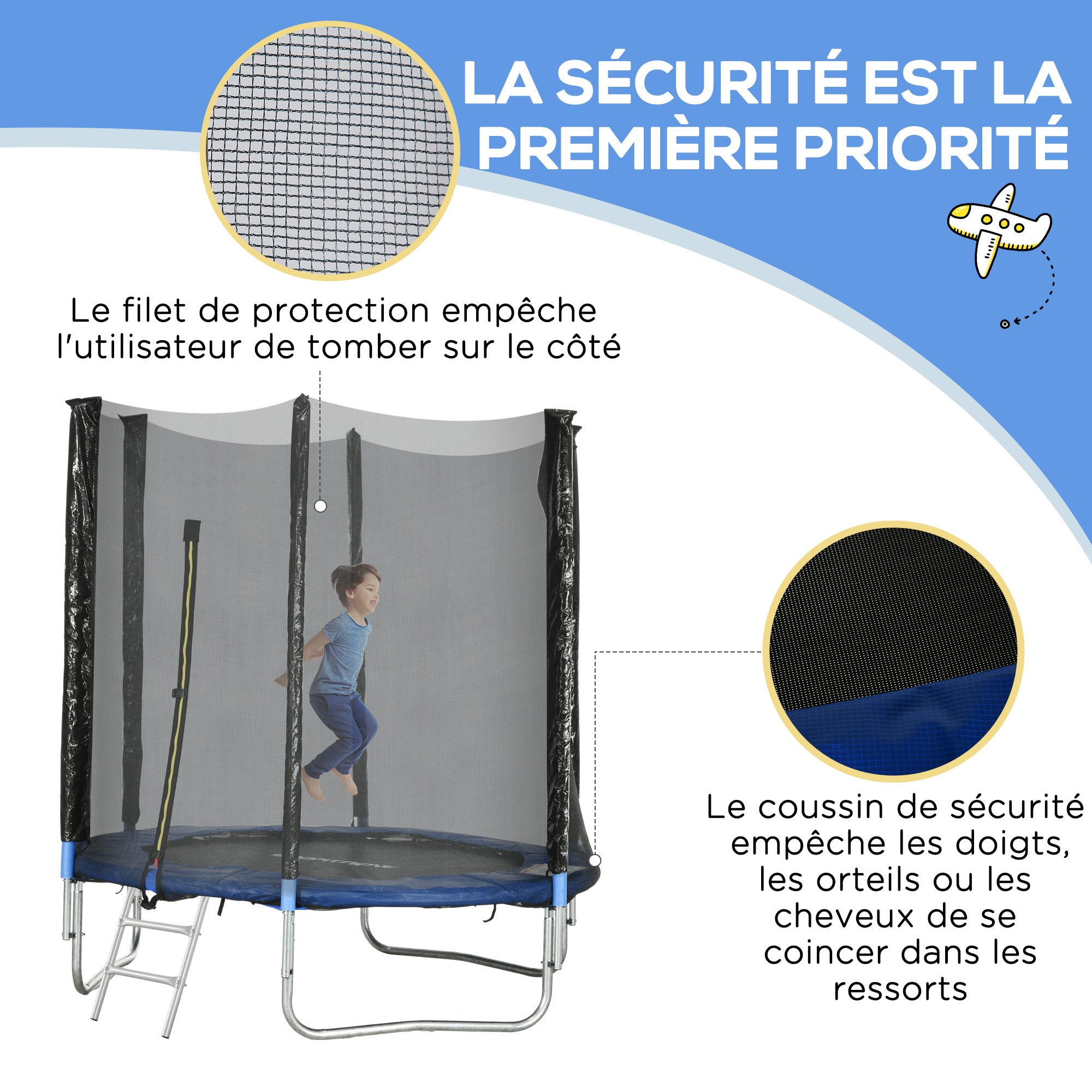 SPORTNOW Outdoor Kids Trampoline, 180cm Diameter Garden Trampoline for Children with Safety Net, Padded Poles and Ladder, for Kids, Teens, and Adults