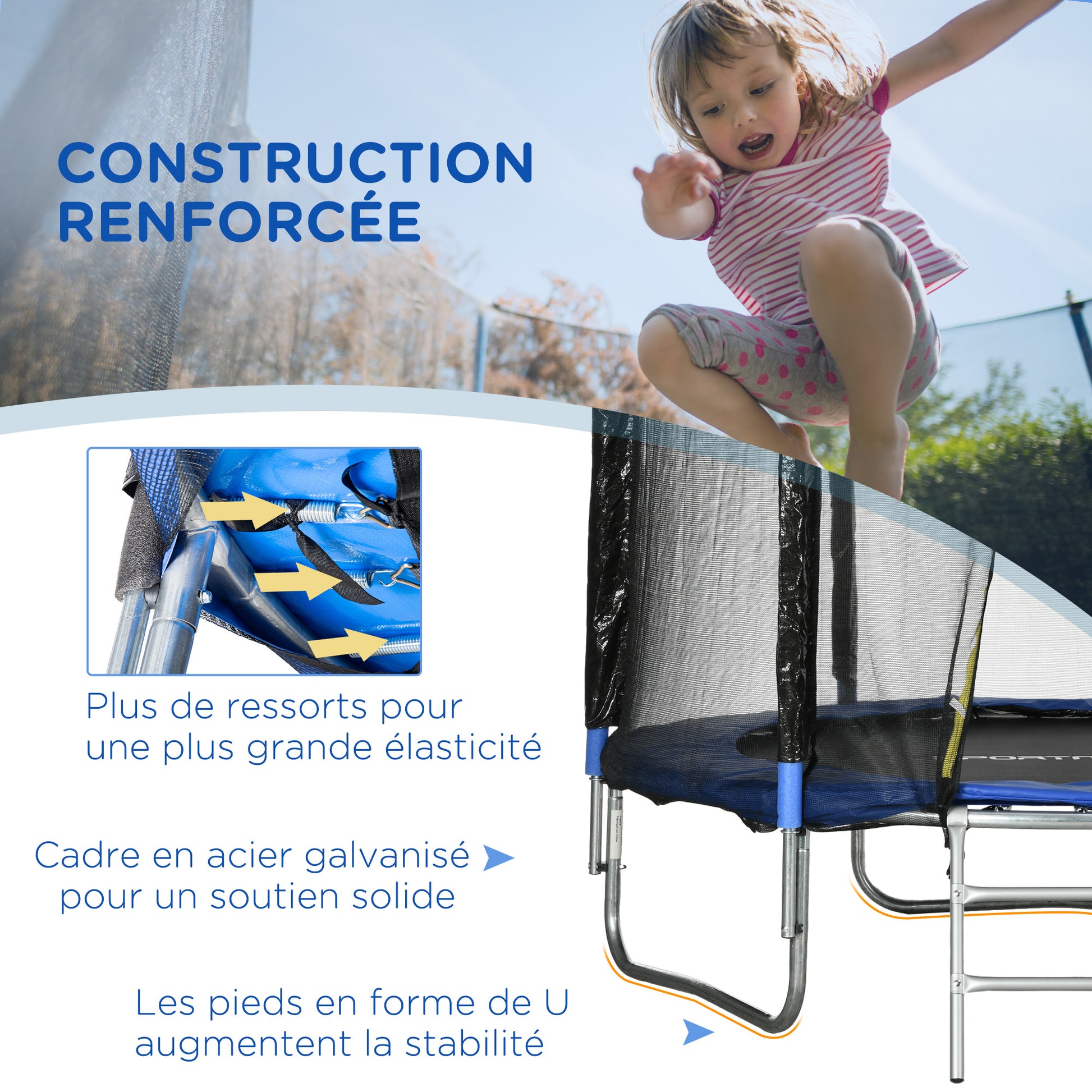 SPORTNOW Outdoor Kids Trampoline, 180cm Diameter Garden Trampoline for Children with Safety Net, Padded Poles and Ladder, for Kids, Teens, and Adults