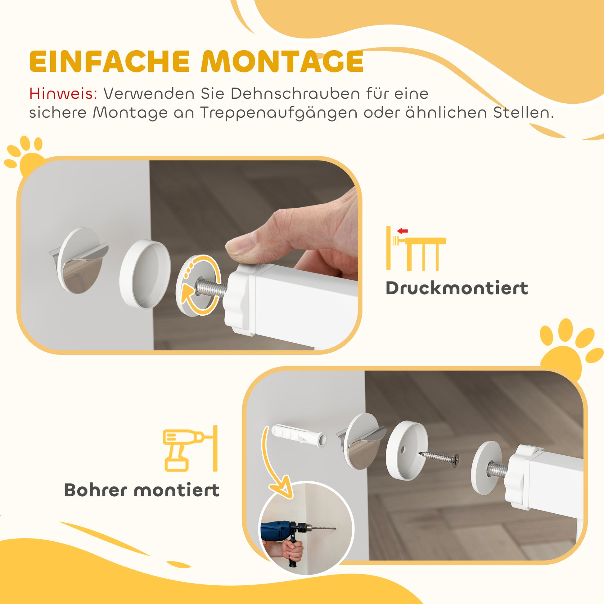 Door Guard for Dogs, 76-104 cm Barrier Gate without Drilling, Stair Gate made of Steel, Stair Protection Gate with Cat Door, Safety Gate for Stairs, Doors, Hallways, White