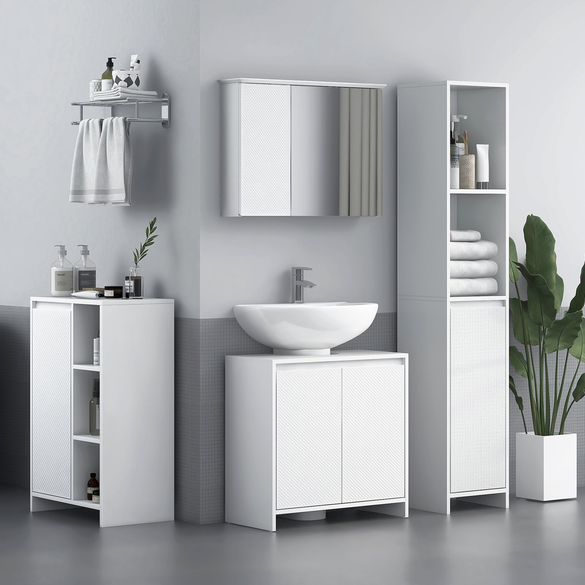 Bathroom Cabinet with Mirror Bathroom Mirror Cabinet with Adjustable Shelf Modern Style Bathroom Furniture 25.6x5.9x19.3 inches White