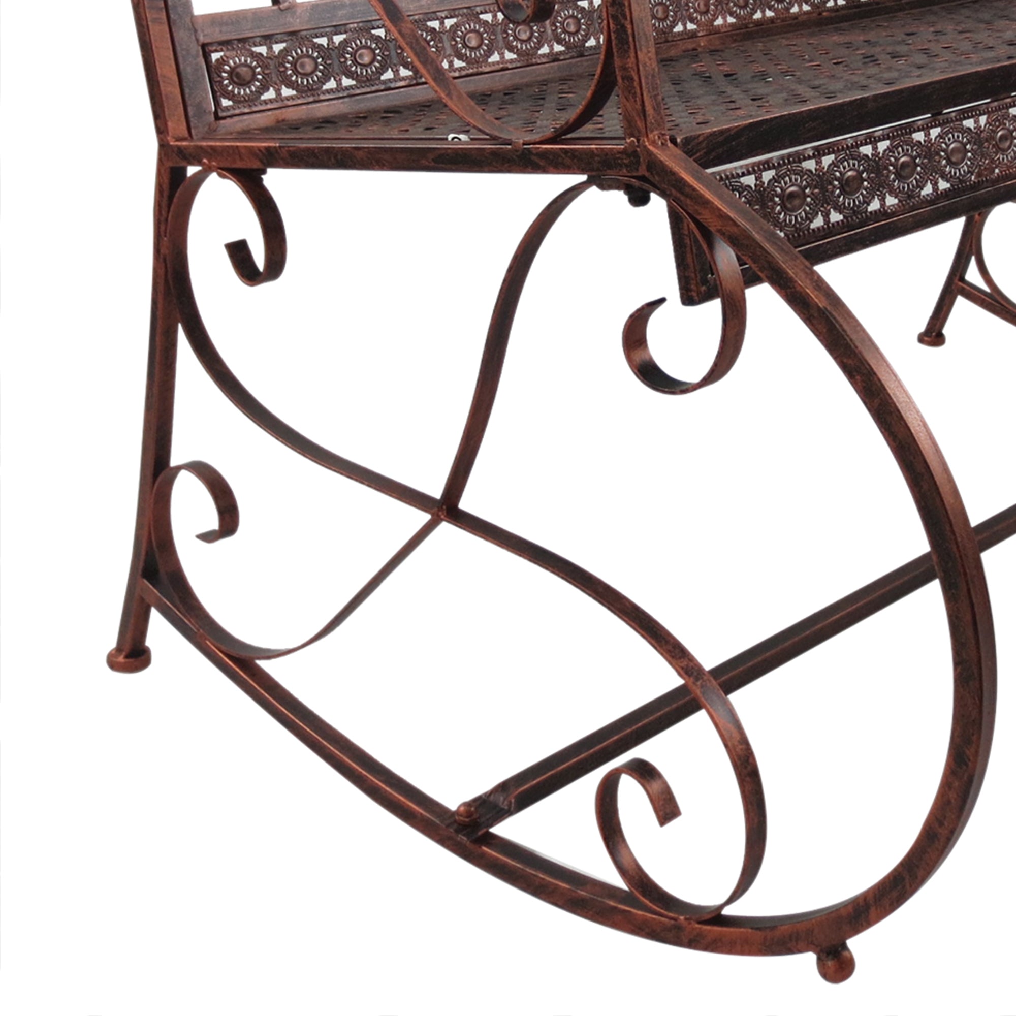 Garden Bench Rocking Chair Park Bench Seat Bench 2-Seater Metal (Modell3/ Bronze-Red)