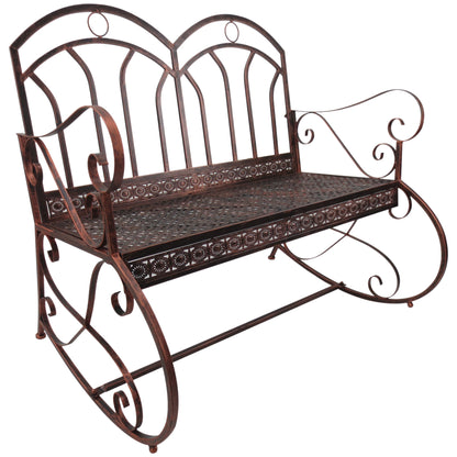 Garden Bench Rocking Chair Park Bench Seat Bench 2-Seater Metal (Modell3/ Bronze-Red)
