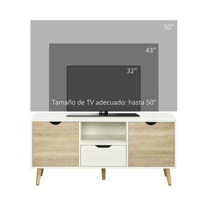 TV Stand with Drawer, 2 Doors, and Compartment TV Stand for TVs up to 50 Inches Sideboard for Living Room Bedroom 110x40x50 cm White and Natural