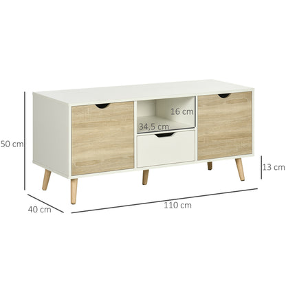 TV Stand with Drawer, 2 Doors, and Compartment TV Stand for TVs up to 50 Inches Sideboard for Living Room Bedroom 110x40x50 cm White and Natural