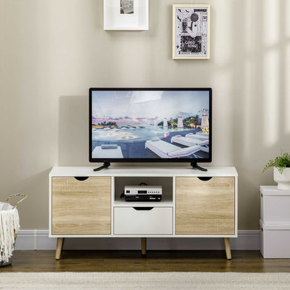 TV Stand with Drawer, 2 Doors, and Compartment TV Stand for TVs up to 50 Inches Sideboard for Living Room Bedroom 110x40x50 cm White and Natural