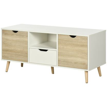 TV Stand with Drawer, 2 Doors, and Compartment TV Stand for TVs up to 50 Inches Sideboard for Living Room Bedroom 110x40x50 cm White and Natural