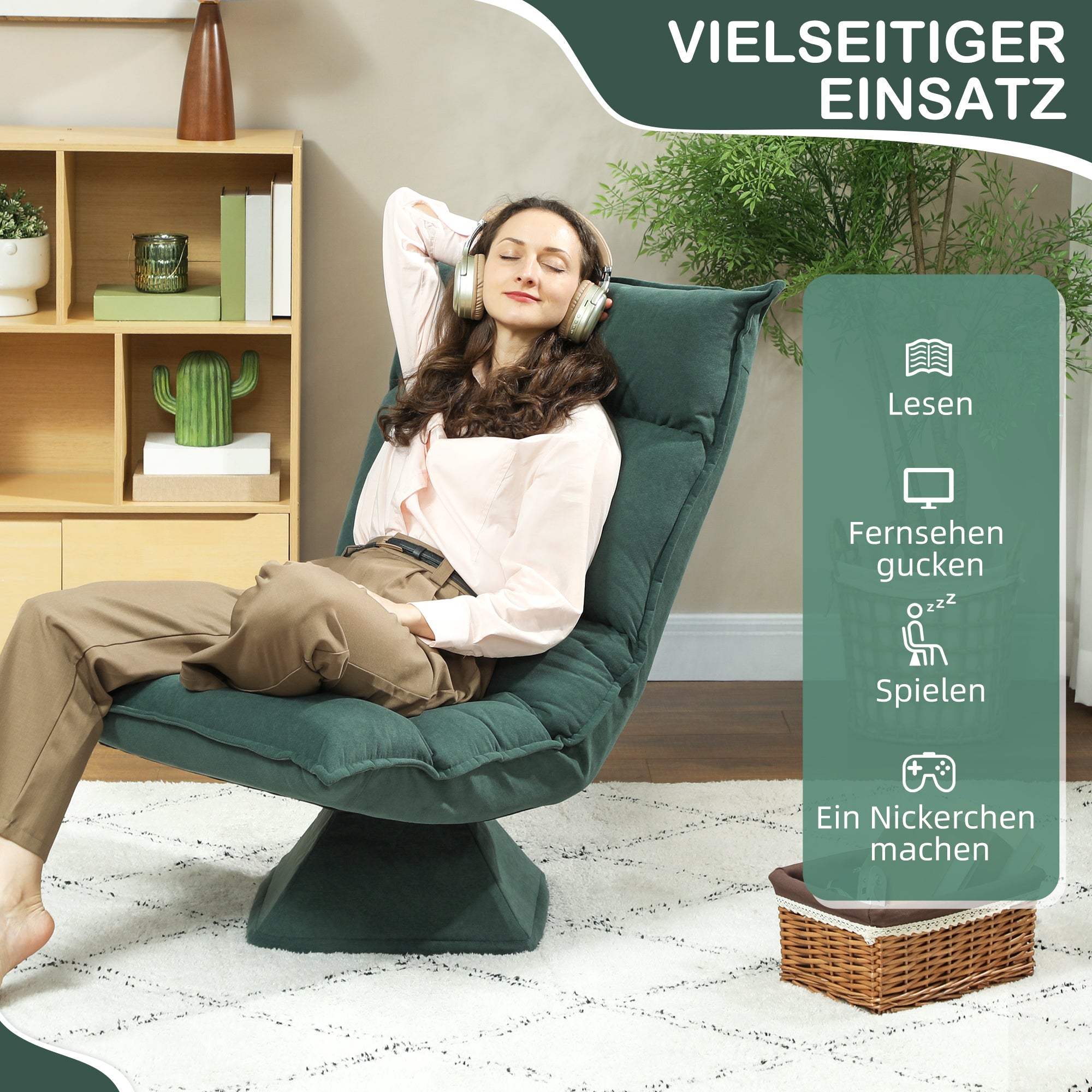 Floor Chair 360° Swivel Floor Seat with 5-Position Adjustable Backrest, Foldable Floor Sofa Meditation Chair Padded Lazy Sofa for Living Room Gaming & Reading Green