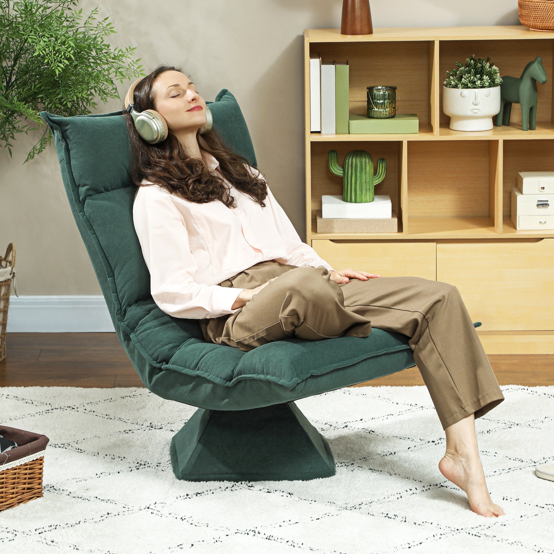 Floor Chair 360° Swivel Floor Seat with 5-Position Adjustable Backrest, Foldable Floor Sofa Meditation Chair Padded Lazy Sofa for Living Room Gaming & Reading Green