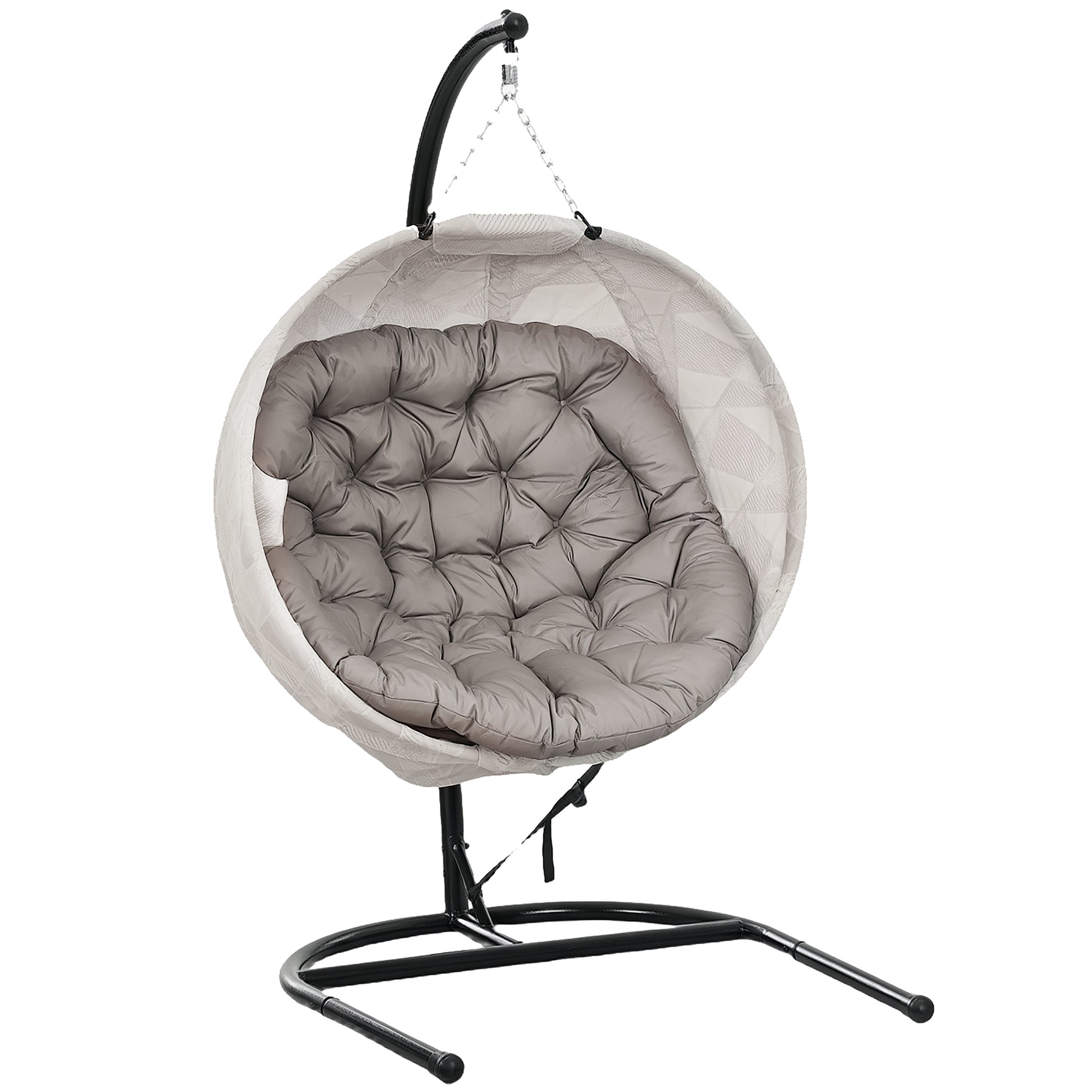 Egg-Shaped Hanging Chair with Stand, Foldable Hanging Swing with Cup Holder, Removable Washable Seat, U-Frame, Hammock, Rocking Chair for Patio, Garden, Sand