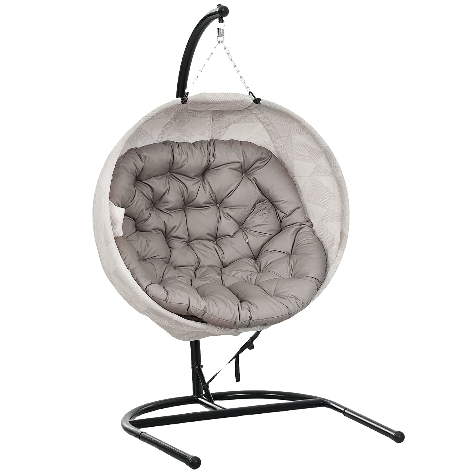 Egg-Shaped Hanging Chair with Stand, Foldable Hanging Swing with Cup Holder, Removable Washable Seat, U-Frame, Hammock, Rocking Chair for Patio, Garden, Sand